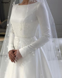Veil Lace Satin Long Sleeve Wedding Dress