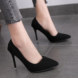 Black Elegant High Heels with Flock Uppers
