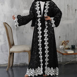 Open Abaya With White Embroidery