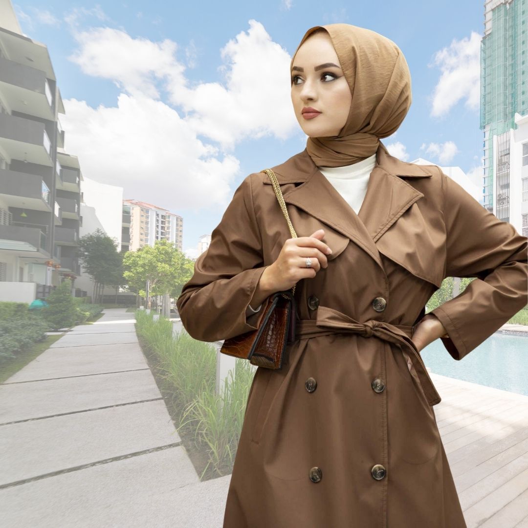Double Breasted Muslimah Trench Jacket - Muslim Jacket - Islamic Coats - Arabian Jacket | Arabian Boutique