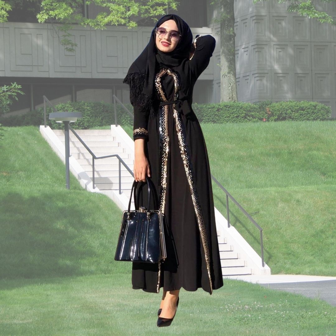 Embellished Open Abaya With Stones - Arabian Boutique