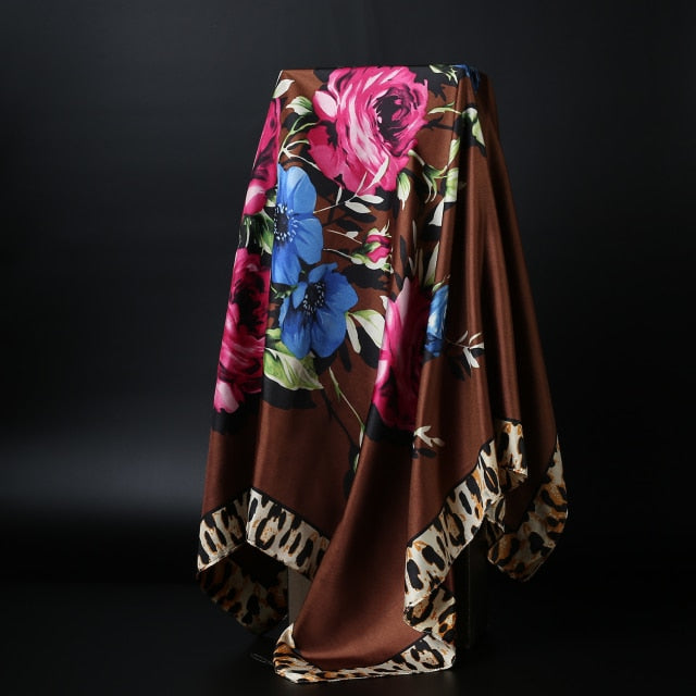 Fashion Hijab Scarf For Women Silk Satin Print Kerchief Head Scarfs Female 90cm*90cm Square Shawls Wraps Neck Scarves For Ladies - Arabian Boutique