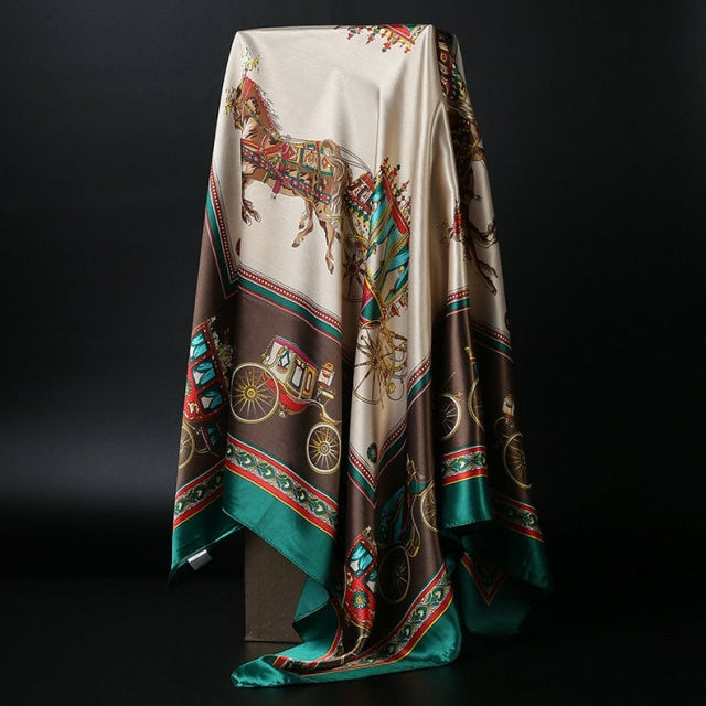 Fashion Hijab Scarf For Women Silk Satin Print Kerchief Head Scarfs Female 90cm*90cm Square Shawls Wraps Neck Scarves For Ladies - Arabian Boutique