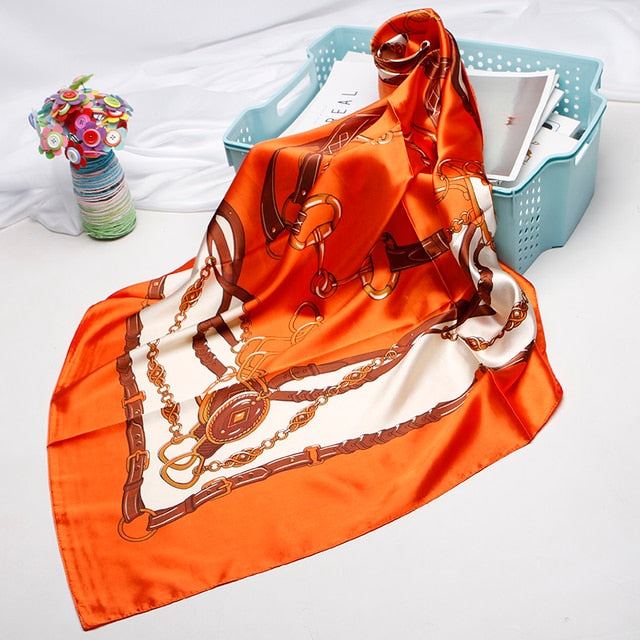 Fashion Print Scarves For Women Silk Satin Hijab Scarf Female 90*90cm Luxury Brand Square Shawl Headband Scarfs For Ladies 2021 - Arabian Boutique