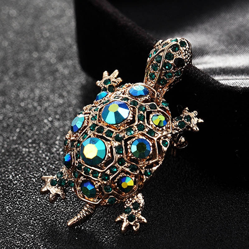 Green Rhinestone Turtle Brooch Pin - Muslim Accessories - Islamic Hijab Pins | Arabian Boutique