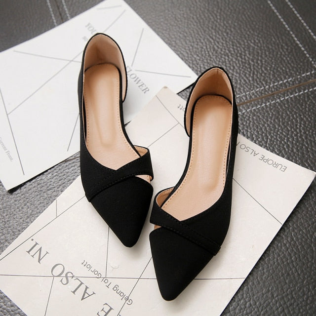 Black Pointed Toe D'orsay Flats