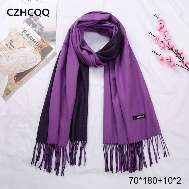 New Double Sided Winter Women Cashmere Solid Scarf Pashmina Shawls And Wraps Female Foulard Hijab Wool Stoles Head Scarves - Arabian Boutique
