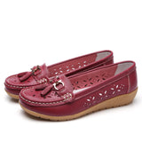 wine red  Leather Tasseled Woman's Flats
