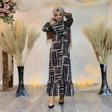 Striped Tie Waist Long Sleeve Abaya Dress - Maxi Abaya Dresses | Arabian Boutique
