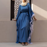 Fringe Tassel Trim Belted Abaya Dress - Maxi Abaya Dresses | Arabian Boutique