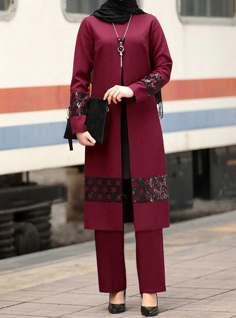 Aid Two Piece Muslim Sets Abaya Women Musulman Ensembles Turkey Hijab Dress Caftan Moroccan Kaftan Islam Clothing Abayas Suits - Arabian Boutique