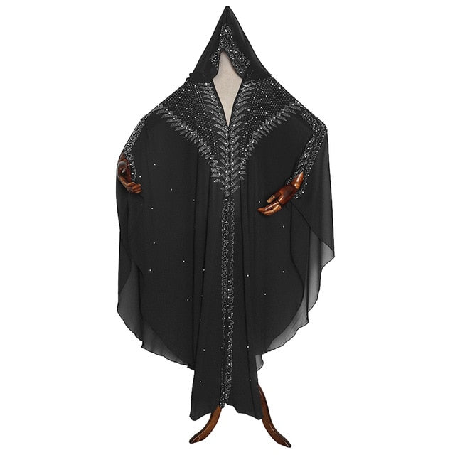 Elegant Hooded Abaya-Plus Size-Turkish Stones-Chiffon Style - Arabian Boutique