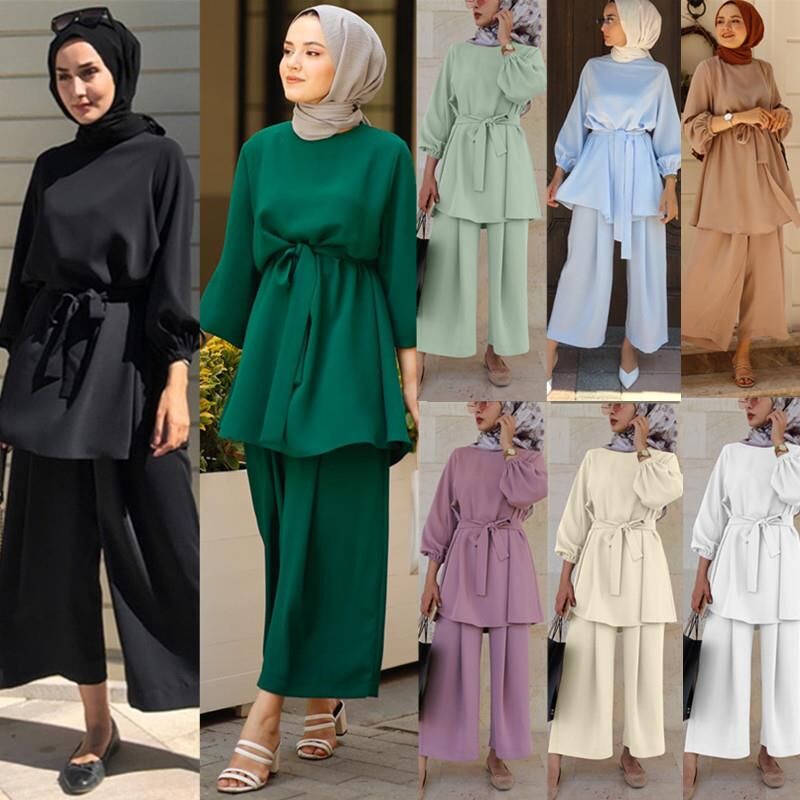 Muslimah Tie Waist Two Piece Suit - Muslim Suits - Islamic Clothing Sets | Arabian Boutique