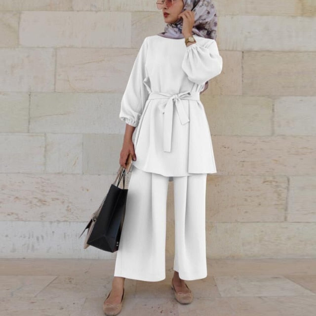 Eid Mubarek Abaya Turkey Hijab Two-piece Muslim Sets Dress Caftan Kaftans Islamic Clothing Abayas For Women Musulman Ensembles - Arabian Boutique