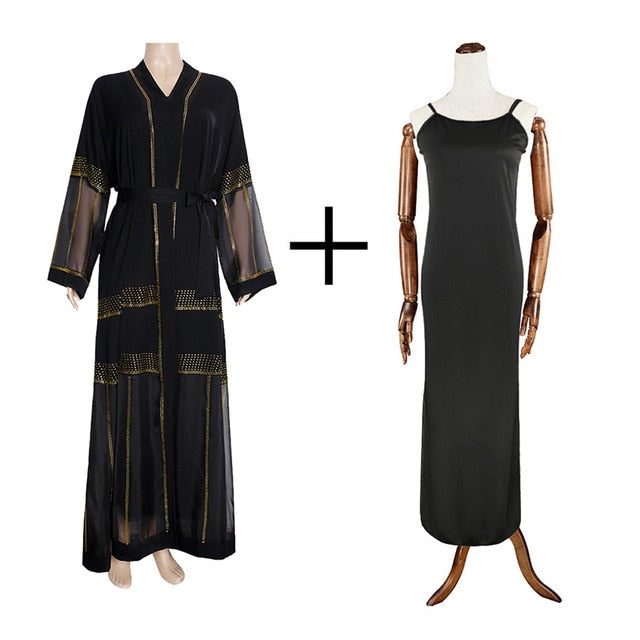 MD Black Abaya Dubai Turkey Muslim Hijab Dress 2021 Caftan Marocain Arabe Islamic Clothing Kimono Femme Musulmane Djellaba S9017 - Arabian Boutique