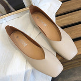 Elegant Low-heeled Square Toe Slip-on Dress Shoe Beige - Arabian Boutique