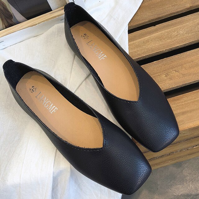 Elegant Low-heeled Square Toe Slip-on Dress Shoe Black - Arabian Boutique