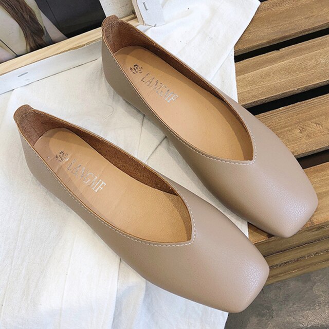 Elegant Low-heeled Square Toe Slip-on Dress Shoe Khaki- Arabian Boutique