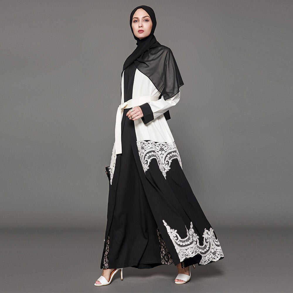 Dubai Style Open-Lace Monochrome Abaya - Arabian Boutique