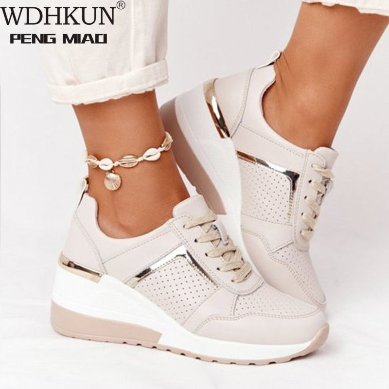 New Women Sneakers Lace-Up Wedge Sports Shoes Women's Vulcanized Shoes Casual Platform Ladies Sneakers Comfy Females Shoes - Arabian Boutique