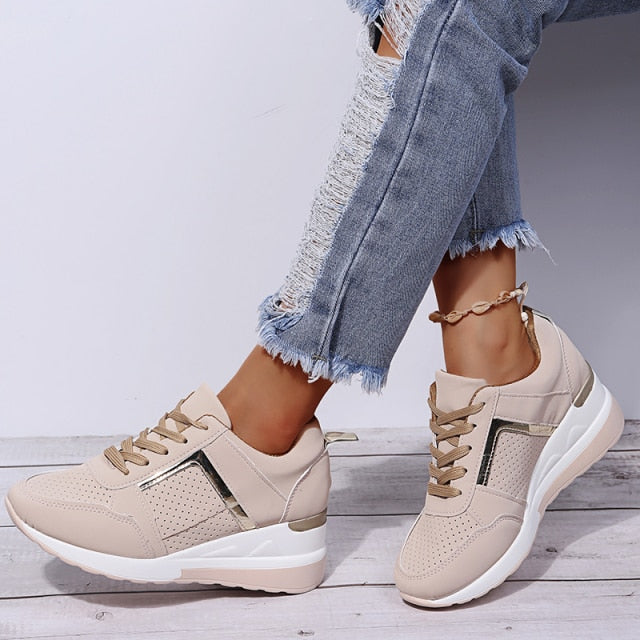 New Women Sneakers Lace-Up Wedge Sports Shoes Women's Vulcanized Shoes Casual Platform Ladies Sneakers Comfy Females Shoes - Arabian Boutique