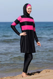 Striped Islamic Burkini Hooded Hijab Swimsuit For Sale - Muslim Swimming Suits | Arabian Boutique