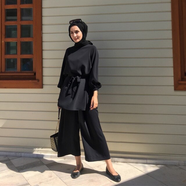 Eid Mubarek Two-pieces Muslim Sets Abaya Turkey Hijab Dress Caftan Kaftans Islam Clothing Abayas For Women Musulman Ensembles - Arabian Boutique