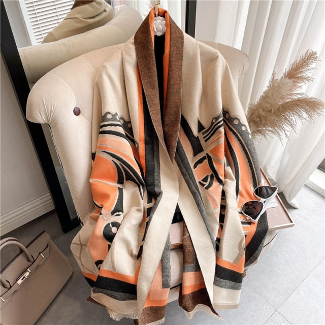 Winter luxury brand design women's cashmere scarf soft double-sided letter  jacquard printed warm scarf shawl
