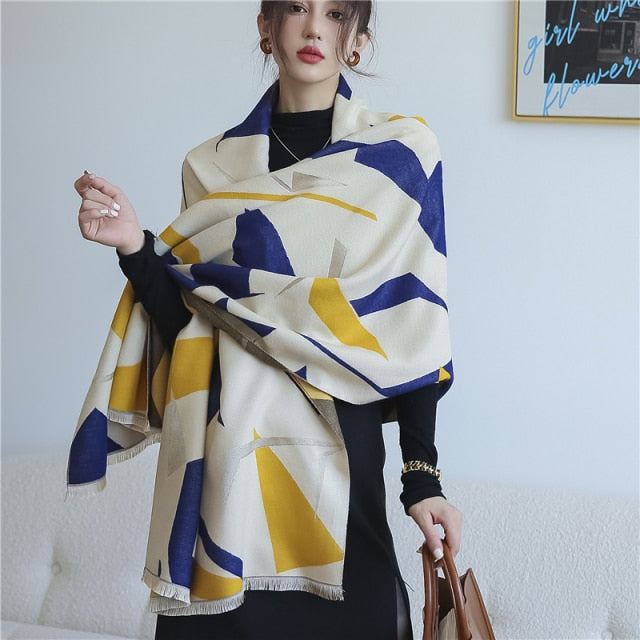 Luxury Brand Winter Cashmere Scarf for Women Fashion Warm Shawls and Wraps  Pashmina Neckerchief Poncho Tassel Bufandas Echarpe