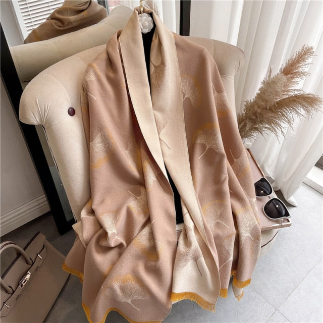 Luxury Brand Plaid Print Winter Scarf Women Cashmere Warm Pashmina Foulard  Female Scarves Long Blanket Thick Soft Shawls Wraps