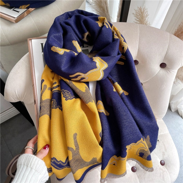 Thick Warm Winter Cashmere Scarf Hijab Women Print Blanket Shawl Wrap Foulard Female Pashmina 180*65cm Bufanda Soft Echarpe 2021 - Arabian Boutique