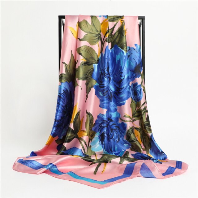 Designer Silk Scarves Square Floral Silk Scarf Bule - Lotusfloris –  lotusfloris