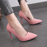 Elegant High Heels with Flock Uppers Pink 