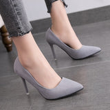 Gray Elegant High Heels with Flock Uppers