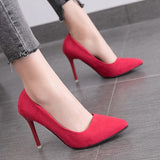 Red Elegant High Heels with Flock Uppers