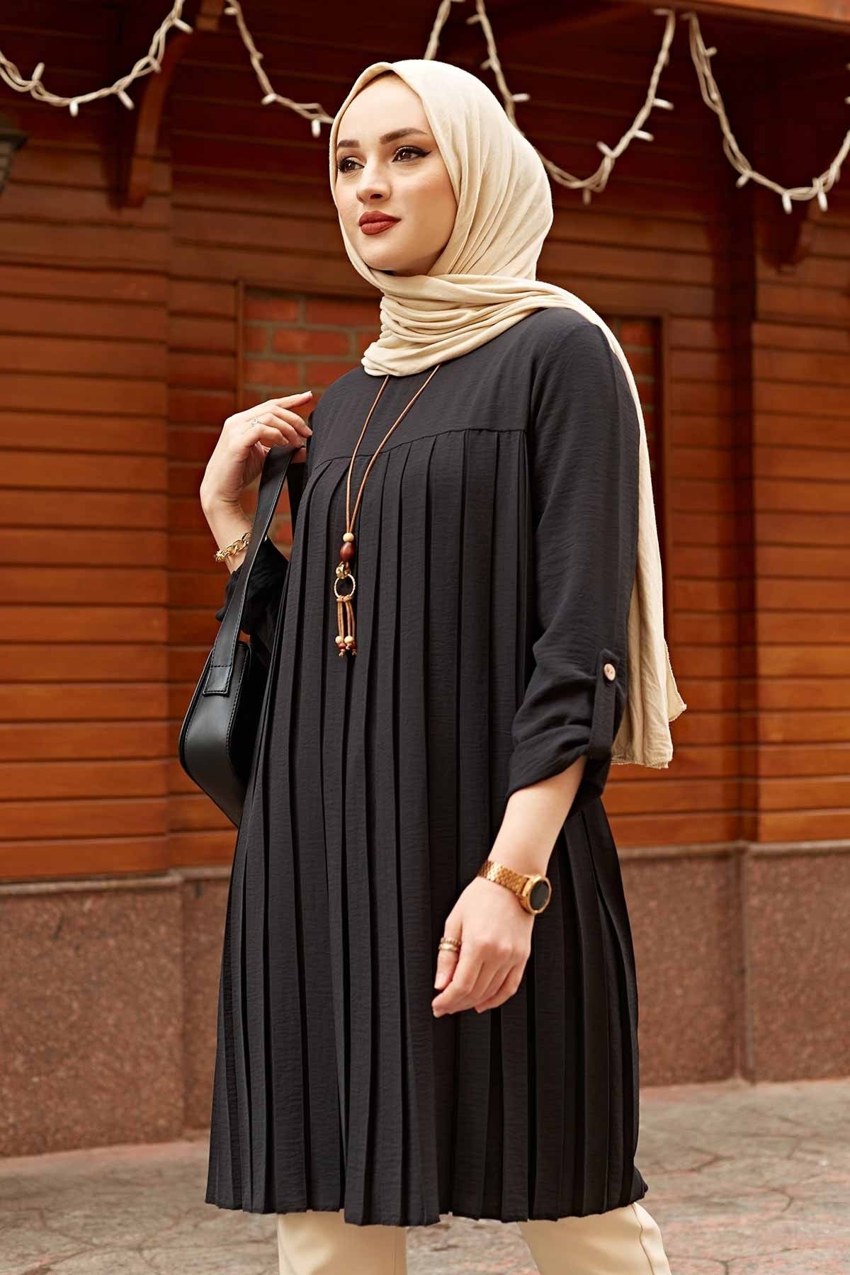 Pleated Tunic Gray Women Long Sleeve Plus Size Tops Abaya Dubai Vintage Blouse Plaid Warm Shirt Clothes Lady 2022 New  Fashion - Arabian Boutique