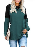 Winter Autumn Patchwork O Neck Solid Color Tops Women's Fashion Casual Loose Plus Size Tees Tunic T Shirt Long Sleeved Pullovers - Arabian Boutique