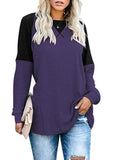 Winter Autumn Patchwork O Neck Solid Color Tops Women's Fashion Casual Loose Plus Size Tees Tunic T Shirt Long Sleeved Pullovers - Arabian Boutique