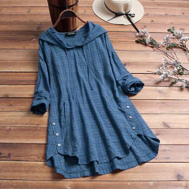 Hooded Long Sleeve Modest Tunic - S / Blue