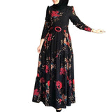 Floral Belted Waist Plus Size Abaya Dress