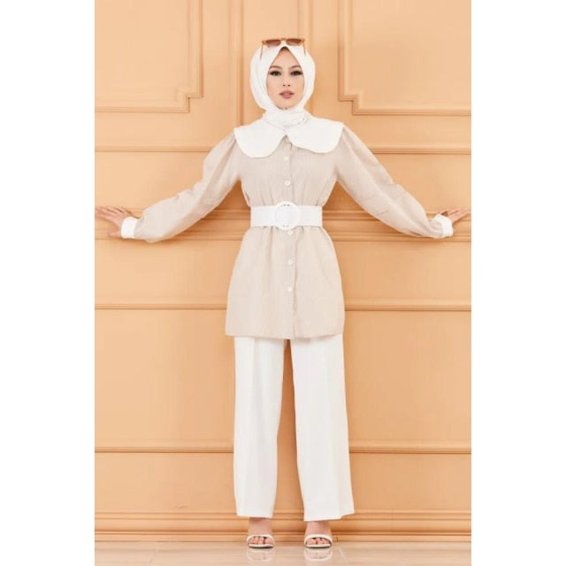 Tunic Pants Combination abayas muslim sets modest clothing turkey dresses for women hijab dress muslim tops islamic clothing aba - Arabian Boutique