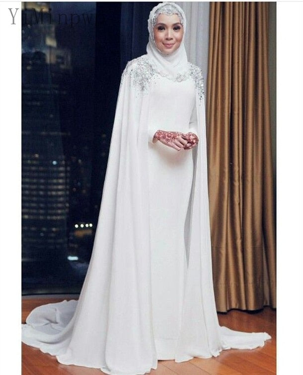 Cape Jewel Sweep Train Mermaid Wedding Dresses - Muslim Wedding Dresses | Arabian Boutique