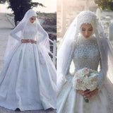Puffy Lace Applique Muslim Wedding Dress