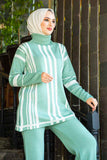 Memba Striped Knitwear Set Turkey Muslim Modest Islam Clothing Two Pieces Casual Suit Pants Tunic Female Four Seasons Abayas - Arabian Boutique